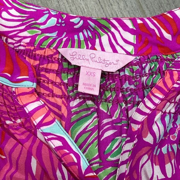 Lilly Pulitzer Womens XXS Elsa Worth It 100% Silk Floral Pink Blouse Top - Picture 5 of 10